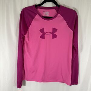 Under Armour Shirt Girls Youth XL Pink Long Sleeve Crew Neck Loose Heat Gear
